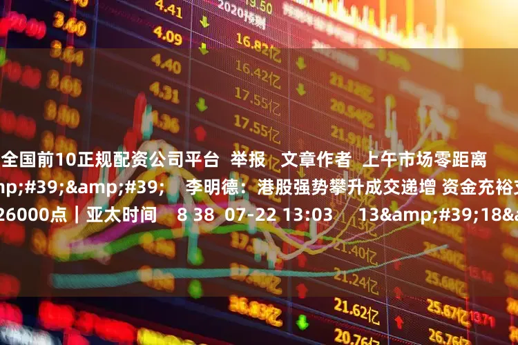 全国前10正规配资公司平台 举报 文章作者 上午市场零距离 相关视频 01'55'' 李明德:港股强势攀升成交递增 资金充裕支撑指数或上探26000点|亚太时间 8 38 07-22 13:03 13'18'' 美股财报季陷困局 高估值成“紧箍咒”美国六大银行投行业务亮丽 | 从华尔街到陆家嘴
